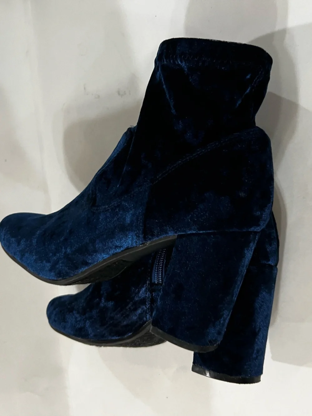 Reza Navy Velvet Ankle Boots Chunky Heel Size 7 and 3” block heel